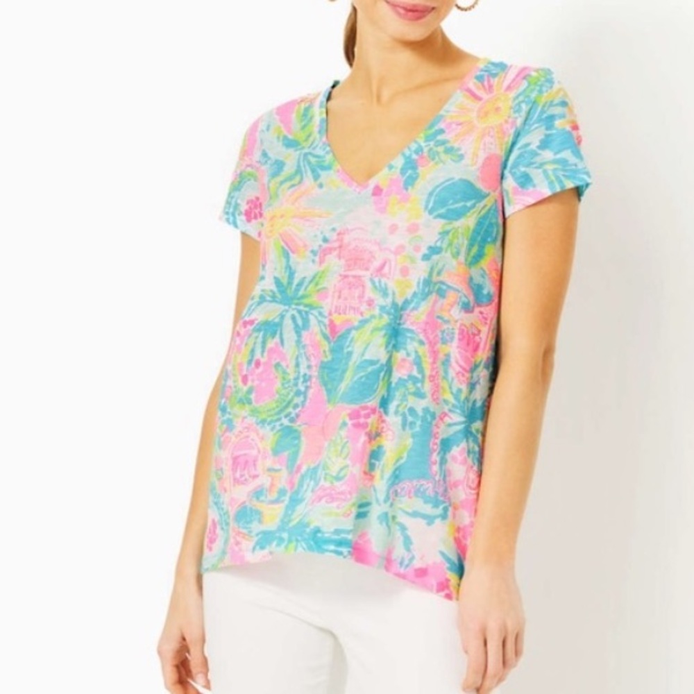 Lilly Pulitzer Etta V Neck Top in Multi Sunshine State Of Mind Sz S - Picture 2 of 12